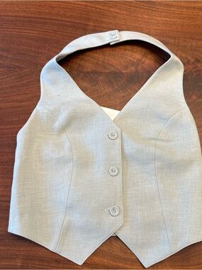 Peppermint Linen-Blend Halter Vest
